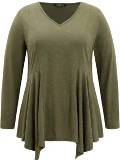Solid V Neck Hanky Hem T-shirt -Bloomchic Shop 587269303 lx