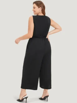 Solid Lace Mesh Pocket Sleeveless Jumpsuit -Bloomchic Shop 587408047 dl