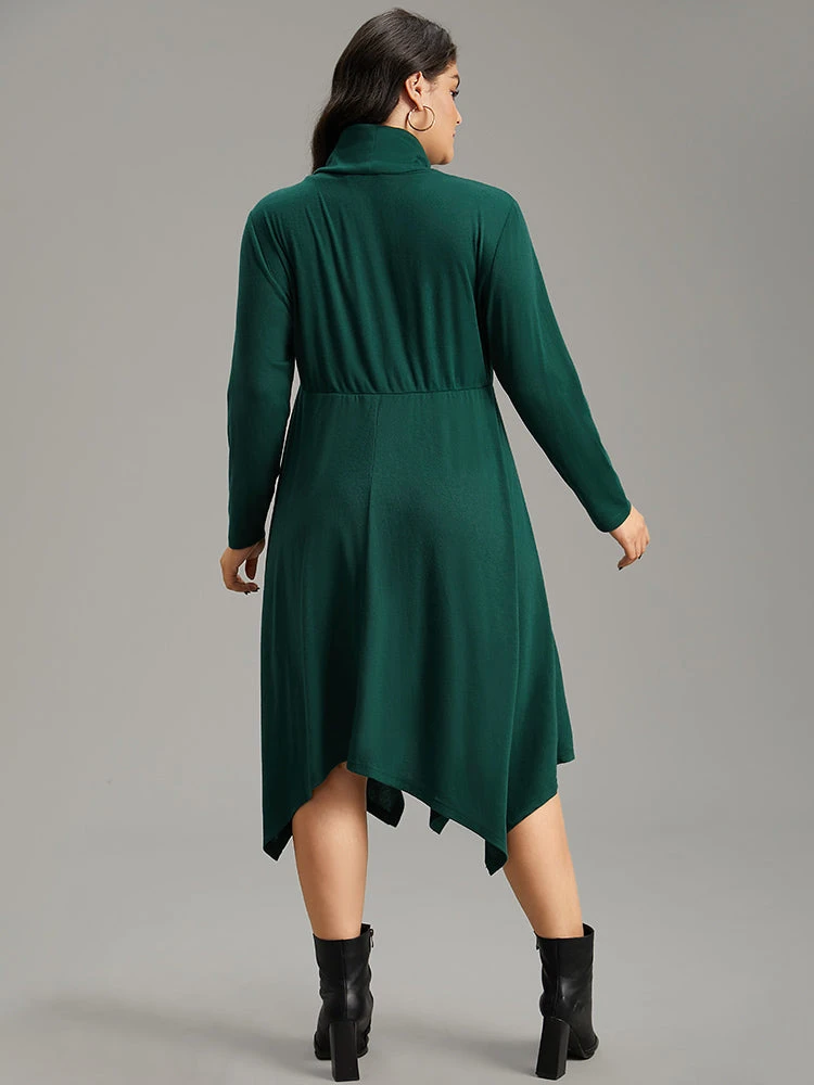 Solid Turtleneck Hanky Hem Pocket Dress 5 Solid Turtleneck Hanky Hem Pocket Dress - Image 3