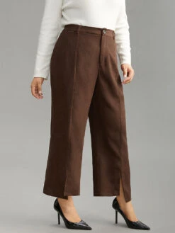 Corduroy Split Front Asymmetrical Hem Pants -Bloomchic Shop 591405641 vb