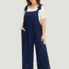 Solid Pleated Patched Pocket Laser Cut Overall Jumpsuit -Bloomchic Shop 592803733 va