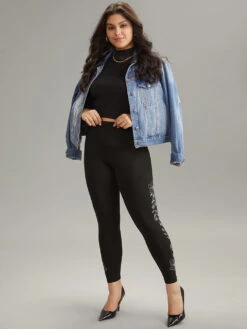 Floral Rhinestone Patchwork High Rise Leggings -Bloomchic Shop 592856463 xc