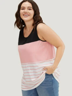 Striped Contrast Crew Neck Tank Top -Bloomchic Shop 593713586 ys be1fe381 66ae 4704 a549 cadd32a8632f