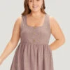 Plain Broderie Anglaise Gathered Button Detail Tank Top -Bloomchic Shop 59415880 qf