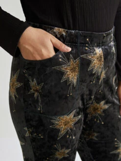 Star Elastic Waist Velvet High Rise Bootcut Pants -Bloomchic Shop 594548389 jr