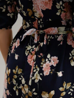 Floral Print Pleated Ties Wrap Lantern Sleeve Dress -Bloomchic Shop 596620033 ju