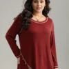 Contrast Trim Stitch Button Detail T-shirt -Bloomchic Shop 598285017 vv
