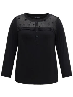 Star Mesh Patchwork Button Detail T-shirt -Bloomchic Shop 598460725 mc 5d32f177 f41d 44c9 a6b8 bb56d7db940d