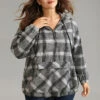 Plaid Half Zip Pocket Hooded Sweatshirt -Bloomchic Shop 598711100 oe