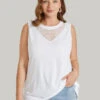 Solid Sleeveless Lace Insert Tank Top