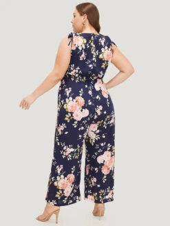 Floral Belt Pocket Knot Shoulder Jumpsuit -Bloomchic Shop 598997195 ne