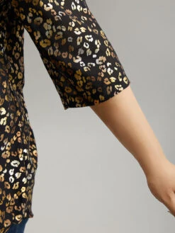 Leopard Glitter Wrap V Neck Blouse -Bloomchic Shop 599397413 kc