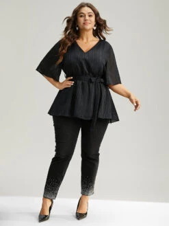 Solid Chiffon Belted High Low Hem Blouse 12 Solid Chiffon Belted High Low Hem Blouse -Bloomchic Shop 599848202 gx