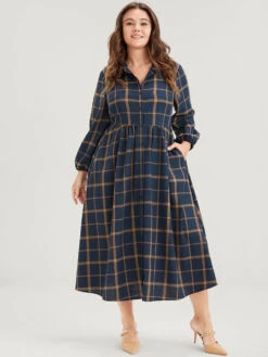 Plaid Button Up Pocket Shirt Collar Flutter Hem Dress Without Belt -Bloomchic Shop 5 76851b6a 2ec4 4b16 bfe5 b6c3b22c9982