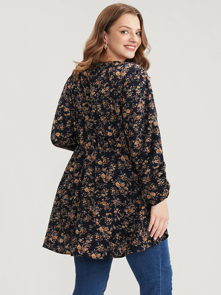 Floral Wrap Lantern Sleeve High Low Hem Blouse Without Hat 7 Floral Wrap Lantern Sleeve High Low Hem Blouse Without Hat - Image 5