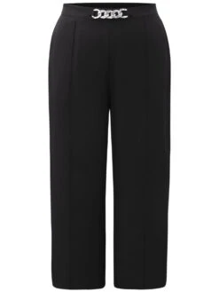 Metal Detail Pleated Wide Leg Pants -Bloomchic Shop 600167104 fq