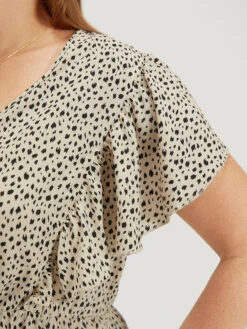 Leopard Ruffle Cap Sleeve V Neck Pocket Jumpsuit -Bloomchic Shop 600410636 sq