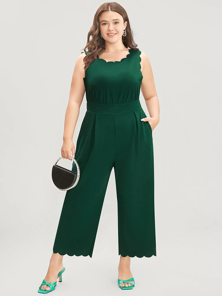 Solid Sleeveless Pocket Scalloped Trim Jumpsuit 3 Solid Sleeveless Pocket Scalloped Trim Jumpsuit