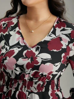 Floral Print Chiffon Shirred Elastic Cuffs Dress -Bloomchic Shop 603811913 fk a4c4307d 7294 408a 959d e600e2c1c880