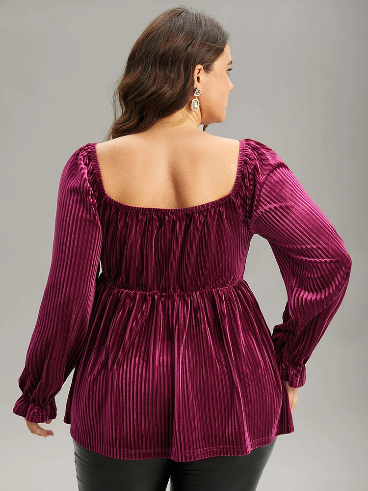Velvet Frill Trim Shirred Square Neck Blouse 4 Velvet Frill Trim Shirred Square Neck Blouse - Image 2