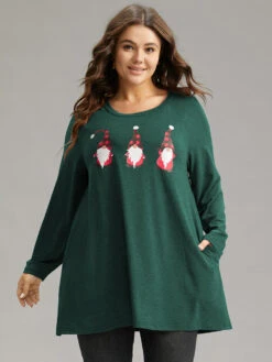 Santa Claus Print Long Sleeve T-shirt -Bloomchic Shop 60550790 np