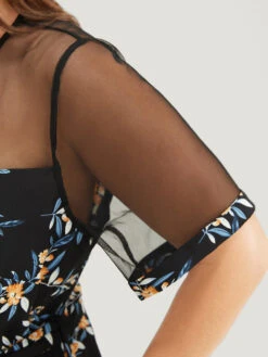 Floral Mesh Patchwork Crew Neck Pocket Belted Jumpsuit -Bloomchic Shop 606708757 gx