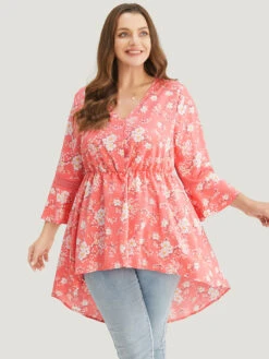 Floral Bell Sleeve Button Through High Low Hem Blouse -Bloomchic Shop 607104766 ez d34738ee 209e 46cb bc73 d5b9fff5ed09