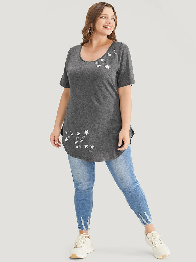 Star Print Split Arc Hem T-shirt 7 Star Print Split Arc Hem T-shirt - Image 5