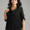 Anti-Wrinkle Solid Cowl Neck Tab Sleeve Blouse -Bloomchic Shop 608897785 hu