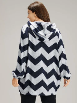 Geo Striped Hooded Elastic Cuffs T-shirt -Bloomchic Shop 608921342 ml