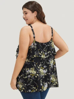 Floral Print Adjustable Straps Tiered Hem Cami Top -Bloomchic Shop 609453781 zl