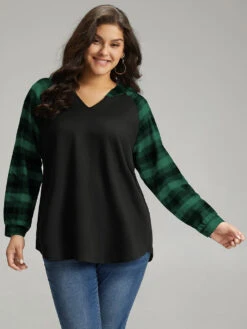 Plaid Print Hooded Patchwork Sweatshirt -Bloomchic Shop 609575951 le