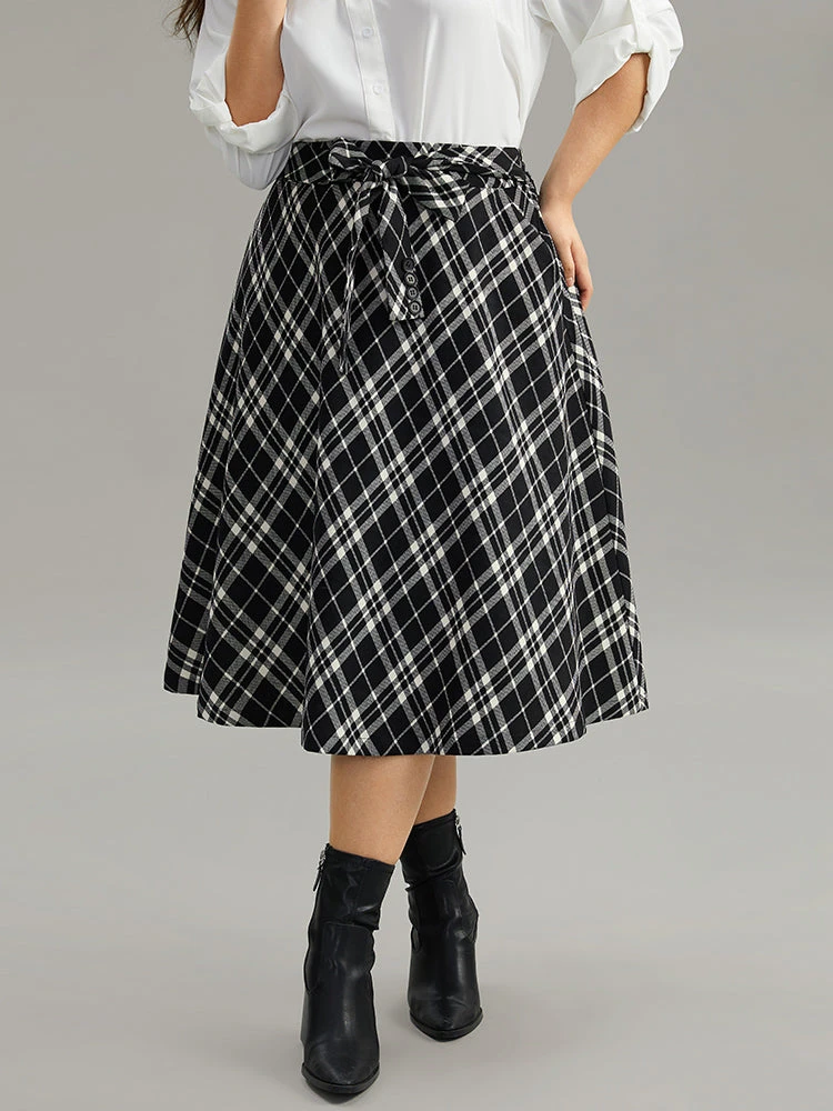 Plaid Elastic Waist Knot Ties Skirt 7 Plaid Elastic Waist Knot Ties Skirt - Image 5
