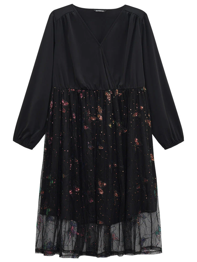 Butterfly Patchwork Lace Mesh Wrap Sequin Dress 8 Butterfly Patchwork Lace Mesh Wrap Sequin Dress - Image 6
