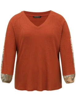 Waffle Knit Boho Print Patchwork Raglan Sleeve T-shirt 13 Waffle Knit Boho Print Patchwork Raglan Sleeve T-shirt -Bloomchic Shop 61097905 wo