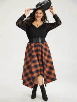 Halloween Plaid Pocket Hanky Hem Woven Skirt