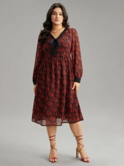 Ditsy Floral Patchwork Elastic Waist Ties Dress -Bloomchic Shop 611833104 qh