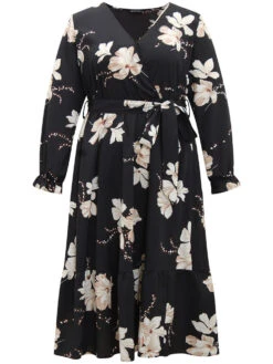 Floral Print Flutter Sleeve Belted Surplice Neck Dress 15 Floral Print Flutter Sleeve Belted Surplice Neck Dress -Bloomchic Shop 611888916 vj