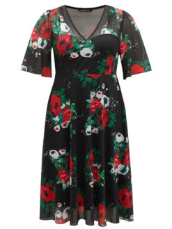 Floral Mesh Patchwork Elastic Waist Dress -Bloomchic Shop 612526864 bh 5209bbff 330a 455c 8fc3 e41ee4e82581