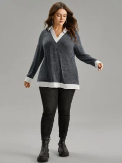 2-In-1 Contrast Patchwork Lapel Collar T-shirt -Bloomchic Shop 612953499 tw ea85ee6d 4f45 445a 835d d69a98bae3b8