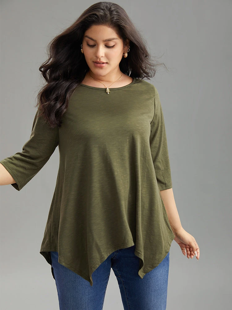 Plain Hanky Hem Crew Neck T-shirt 6 Plain Hanky Hem Crew Neck T-shirt - Image 4