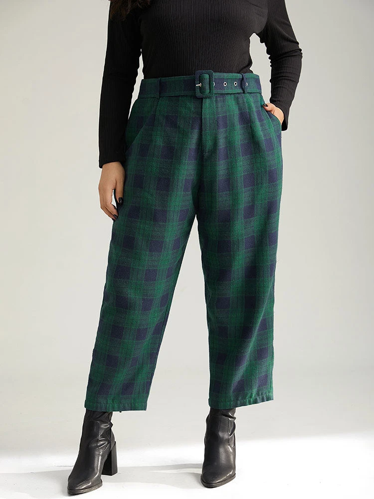 Plaid Pocket Eyelet Belted Pants 7 Plaid Pocket Eyelet Belted Pants - Image 5