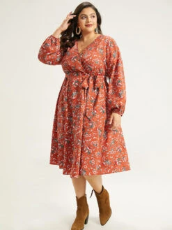 Floral Print Belted Elastic Cuffs Dress -Bloomchic Shop 614072154 fc