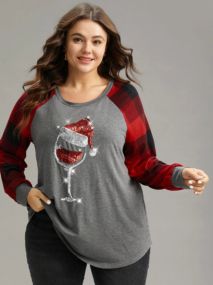 Christmas Sequin Plaid Patchwork T-shirt 3 Christmas Sequin Plaid Patchwork T-shirt