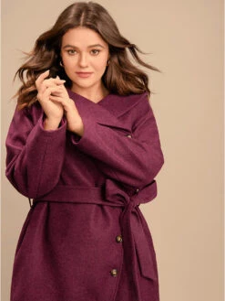 Solid Foldover Collar Pocket Asymmetrical Hem Belted Coat -Bloomchic Shop 615260690 oi d37398a3 1d5d 4928 b803 37f630c919be