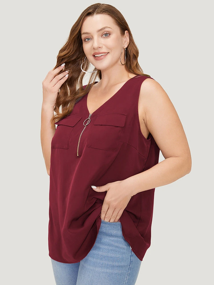 Solid Half Zipper Flap Detail Tank Top 19 Solid Half Zipper Flap Detail Tank Top - Image 17