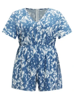 Batik Print Ruffle Sleeve Pocket Elastic Waist Jumpsuit -Bloomchic Shop 618640366 uo