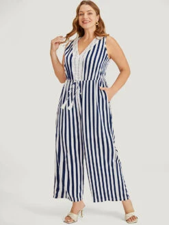 Striped Print Contrast Lace Pocket Knot Tassels Tank Jumpsuit 15 Striped Print Contrast Lace Pocket Knot Tassels Tank Jumpsuit -Bloomchic Shop 618762345 yn