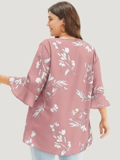 Floral Asymmetrical Hem Ruffle Trim Flounce Sleeve Blouse -Bloomchic Shop 619368768 wh 505ed01e 9bd4 4aeb 9f8f f070d682d805