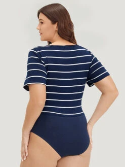 Striped Contrast Patchwork Crew Neck Bodysuit 20 Striped Contrast Patchwork Crew Neck Bodysuit -Bloomchic Shop 619723136 lp 1bf559d6 379c 4512 b053 3e8b7ff45767